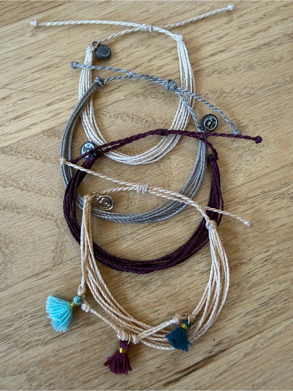 Pura Vida Neutral, Gray, Maroon & Teal Tassel Bracelet Set